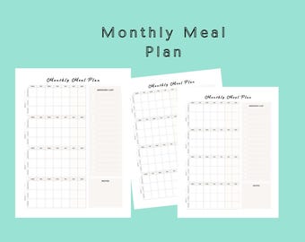 月間ミールプランナー（印刷可能なPDF）｜食料品リストとメモ付き4週間メニュープランナー