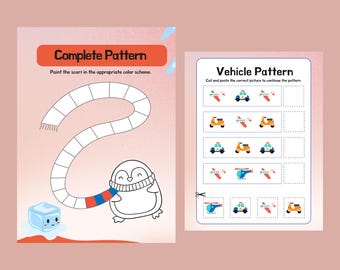 幼稚園児向けパターンワークシート（印刷可能）｜切り貼り＆アルファベットアクティビティ｜幼稚園学習パック｜すぐにダウンロード