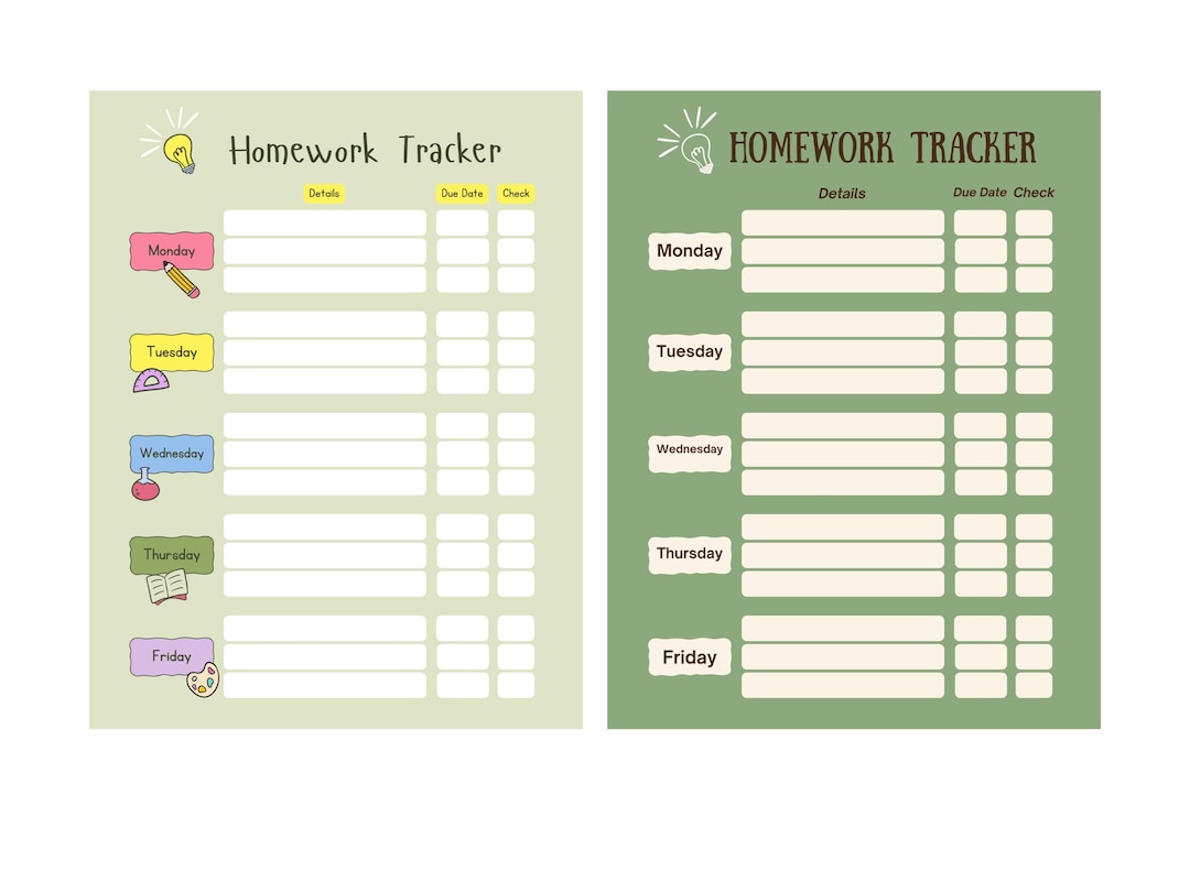 Homework Tracker Printable – Weekly Student Assignment Planner Template ...