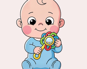 男の子の赤ちゃんのクリップアートバンドルPNG、保育園のアート、ベビーシャワーの装飾