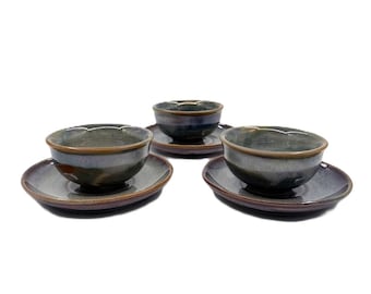 Hand-Painted Vietnamese Ceramic Tea Set for 4 with Dual-Glaze Finish