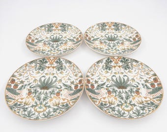 モリス＆カンパニー ストロベリーシーフ 磁器製デザート／前菜皿 – 4枚セット、英国風花柄プレート