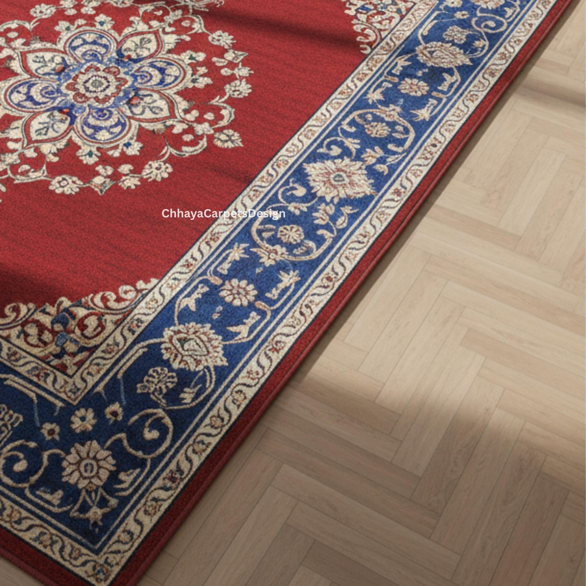 Tufted Wool Area Rug, Red and Blue Persian Style Floral Carpet - Etsy