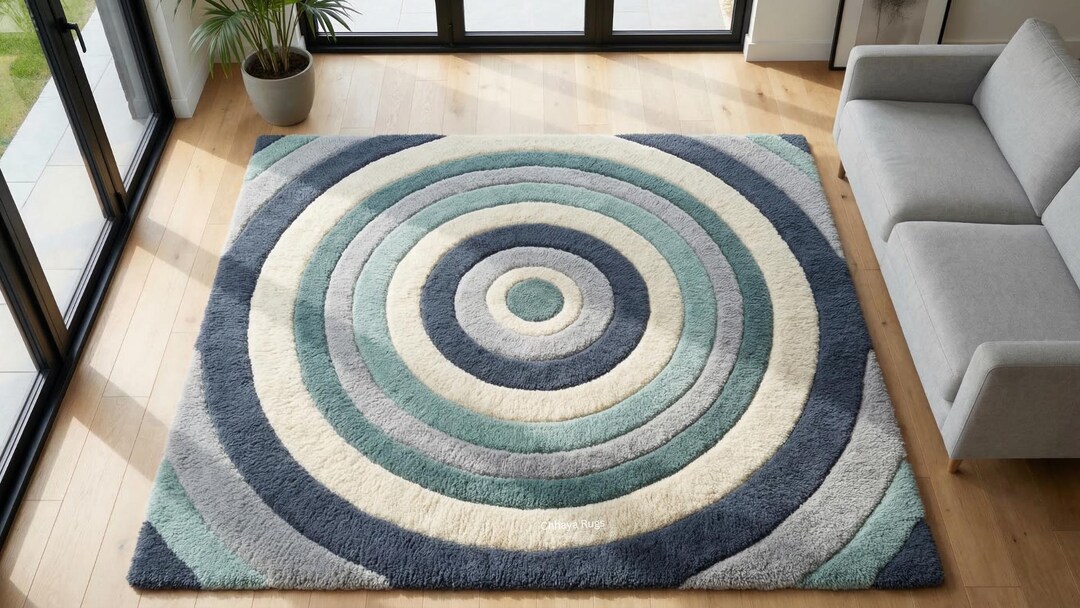Geometric Circle Tufted Wool Rug | Modern Round Pattern Carpet | Living ...