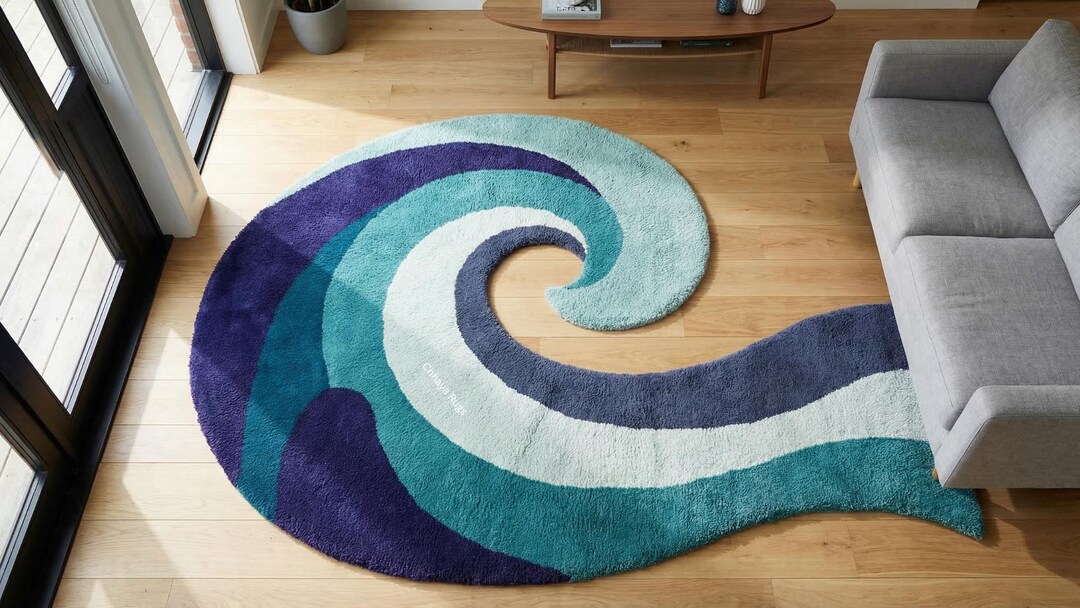 Wool Wave Rug Ocean Wave Tufted Wool Rug | Coastal Living Room Area Rug - Etsy