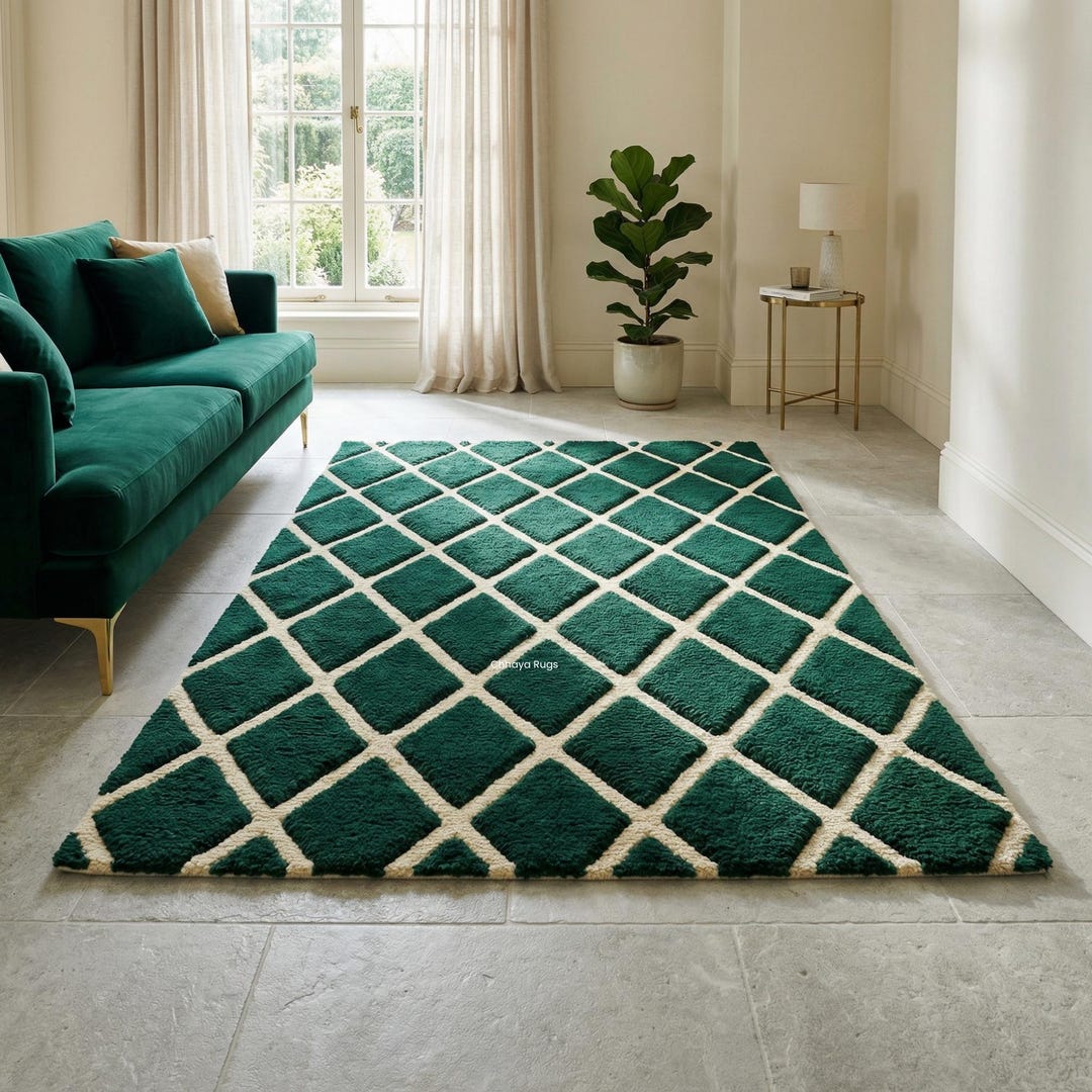 Green Trellis Rug, Diamond Pattern Rug - Etsy