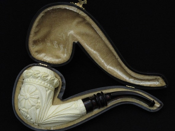 Block Meerschaum Pipe sea shell handcarved smoking pipe tobacco pfeife with case