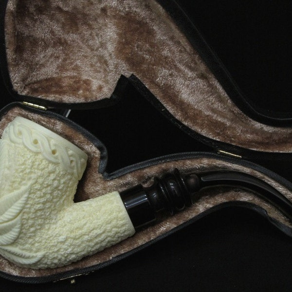 Floral Full Bent Block Meerschaum Pipe Hand carved quality pipes Turkey 3484