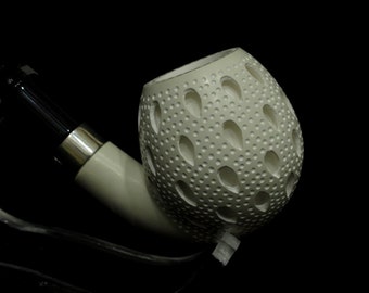 Bent Lattice Apple Block Meerschaum Pipe Oom Paul High Porosity Silver Ring 2401