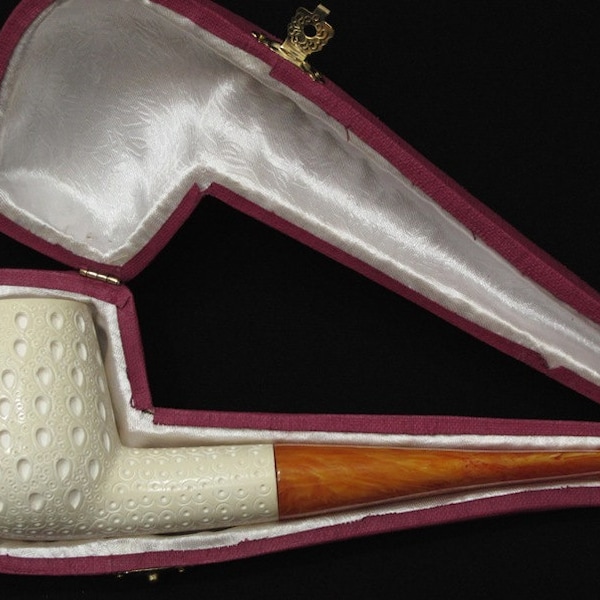 Straight Lattice Billiard Block Meerschaum Pipe FreeHand gift case Big Bowl 6174