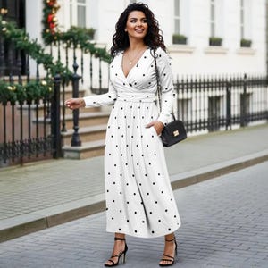blue dress for baby girl Satin Black and White A Line Boho Midi Polka Dot Dress main image 1