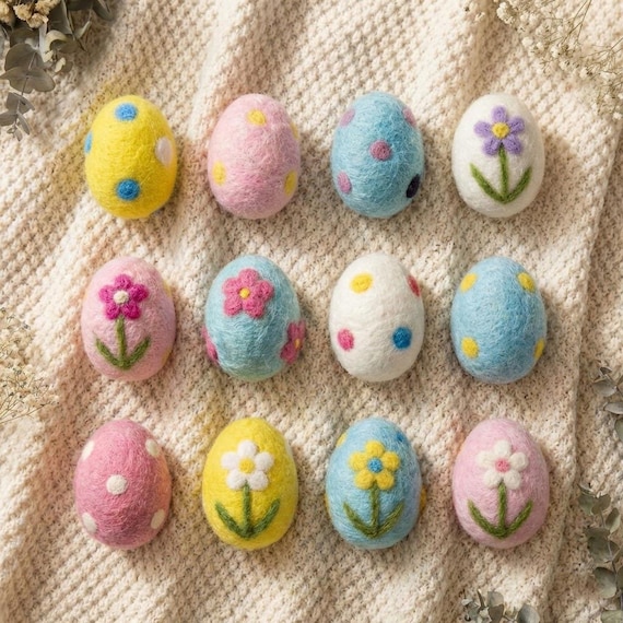 Handmade Wool Felt Easter Eggs, Needle Felted Egg Ornaments, Pastel Spring Decor, Basket Fillers, Waldorf Inspired Tree Decor