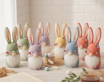 Needle Felted Bunny Gnome | Wool Easter Gnome Decor | Pastel Spring Tiered Tray Decor | Handmade Cottagecore Gift