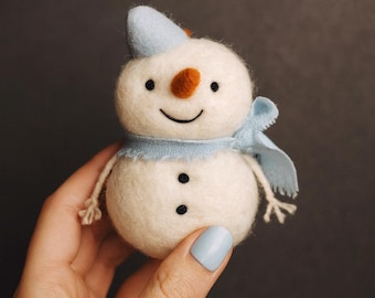 Handmade Wool Felt Snowman Ornament: Scandinavian Christmas Decor