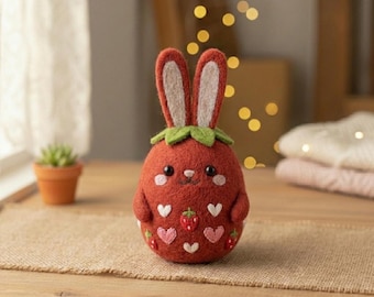 Needle Felted Bunny Egg Figurine | Embroidered Wool Animal | Cottagecore Easter Spring Decor | Cute Woodland Nursery Gift |