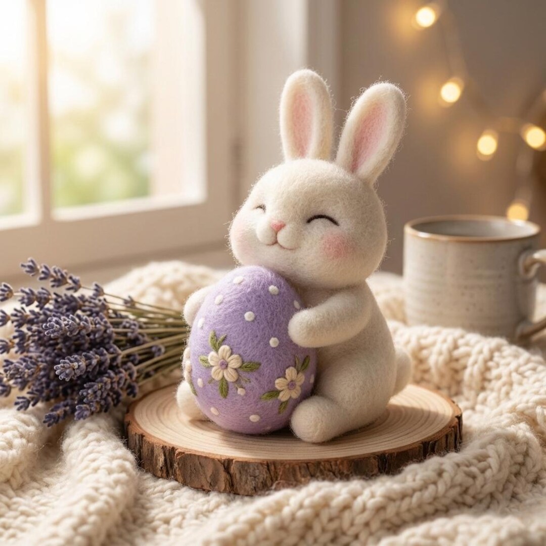 Needle Felted Easter Bunny Set, Handmade Wool Rabbit With Eggs, Cute ...