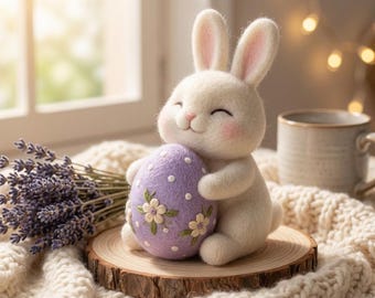 Needle Felted Easter Bunny Set, Handmade Wool Rabbit with Eggs, Cute Spring Decor, Unique Easter Gift, Cozy Nursery Ornament