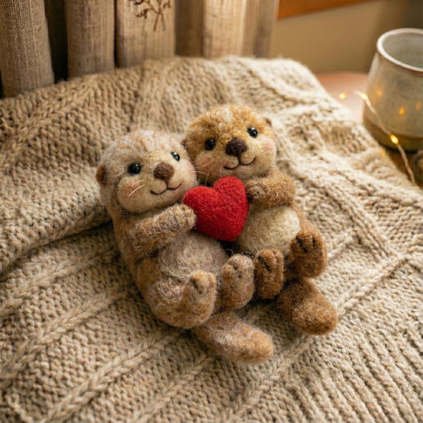 Felt Valentine's Day Ornaments，Handmade Wool Felt Otter, Cute Valentine's Day Gift