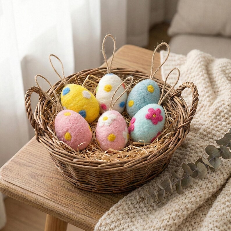 Handmade Wool Felt Easter Eggs, Needle Felted Egg Ornaments, Pastel Spring Decor, Basket Fillers, Waldorf Inspired Tree Decor 6 (Random Mix)