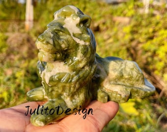 手彫りの緑翡翠の獅子の置物 - クリスタルヒーリングギフト - Etsy 日本