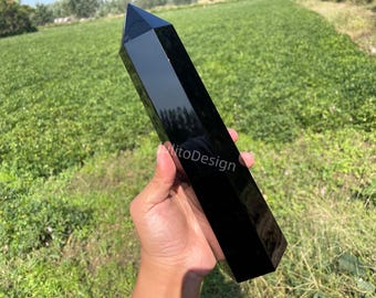 Obsidiana natural, cuarzo, cristal, obelisco, torre de cristal, punta de varita, curación Reiki, aleatorio, 1 pieza