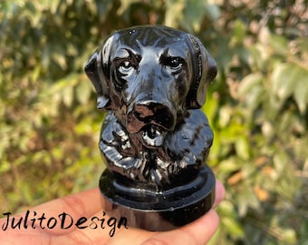 Cráneo de perro de obsidiana tallado a mano: regalo de decoración de cristal para el hogar (3.1'')