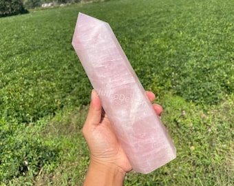 Obelisco de cristal de cuarzo rosa natural, torre de cristal, punta de varita, curación Reiki, aleatorio, 1 pieza