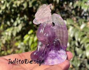 Cráneo de dragón de cuarzo fluorita tallado a mano: Escultura de cristal natural (2,7 pulgadas)
