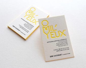 Cotton Paper Letterpress Business Cards | Embossed Logo + Painted Edges