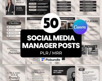 50 szablonów postów na Instagramie dla menedżera mediów społecznościowych Edytowalne projekty Canva Pobieranie cyfrowe