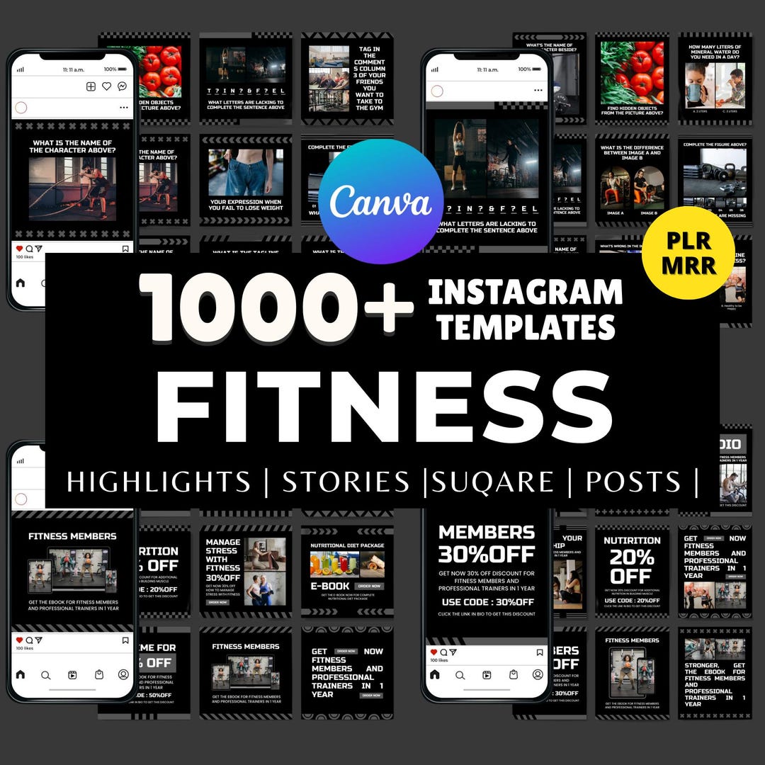 Fitness Instagram Templates Canva Editable, Gym Social Media Digital ...