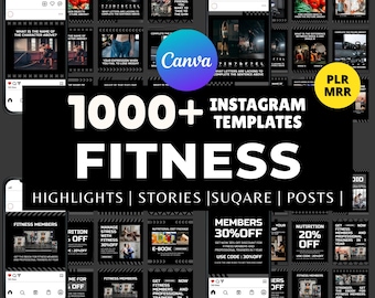 Fitness Instagram Templates Canva Editable, Gym Social Media Digital Download