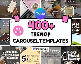 Oltre 400 modelli di carosello di Instagram, kit per social media Canva, download digitale, PLR e MRR