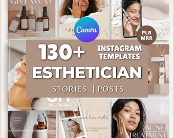 130 plantillas de esteticista para Instagram / Publicaciones estéticas editables en Canva, historias destacadas / Kit de redes sociales para belleza, cuidado de la piel y spa