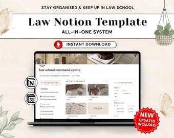 Law Student Notion Template | All-in-One Law School Planner for Notes, IRAC Case Briefs & Exam Prep