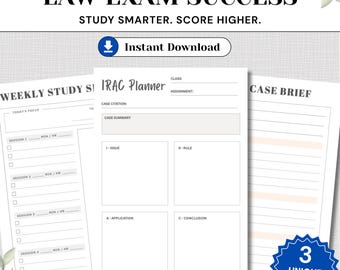 Law School Exam Planner Bundle | IRAC, Case Brief, Study Guide (Instant Download)