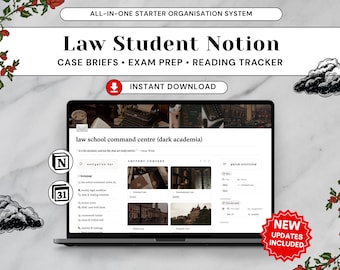 Dark Academia Law Student Notion Planner | IRAC, Case Briefs, Exam Prep (Digital Download)