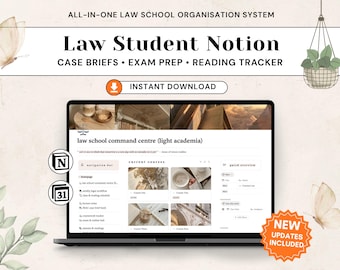 Light Academia Law Student Notion Planner | IRAC, Case Briefs, Exam Prep (Digital Download)