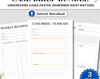 Law Student Case Brief Planner Bundle | IRAC, Reading Log (Digital Download)