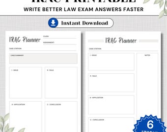 IRAC Case Brief Template for Law Students | Printable Law School Planner for Case Analysis & Exam Prep