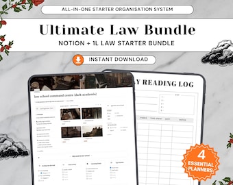 Dark Academia Law Student Notion & Printable Bundle | 1L Study System (Digital Download)