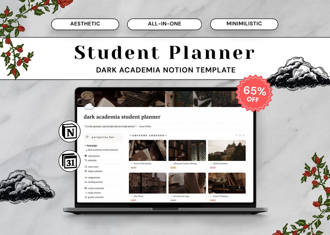 Dark Academia Student Planner | All-in-one Notion Template (digital ...