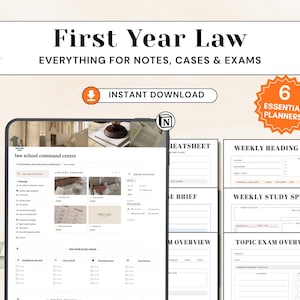 First Year Law School Bundle | Law Student Starter Kit | Notion Template and Printable Study Planner with IRAC, Case Brief & Exam Planner