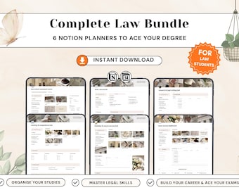 Complete Law Student Notion Template Bundle | Law School Planner and Dashboard | IRAC, Exams, Research, Mooting & Clerkship
