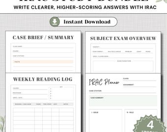 Law Student IRAC Study Planner Bundle | Case Brief, Exam Outline, Reading Log (Digital Download)