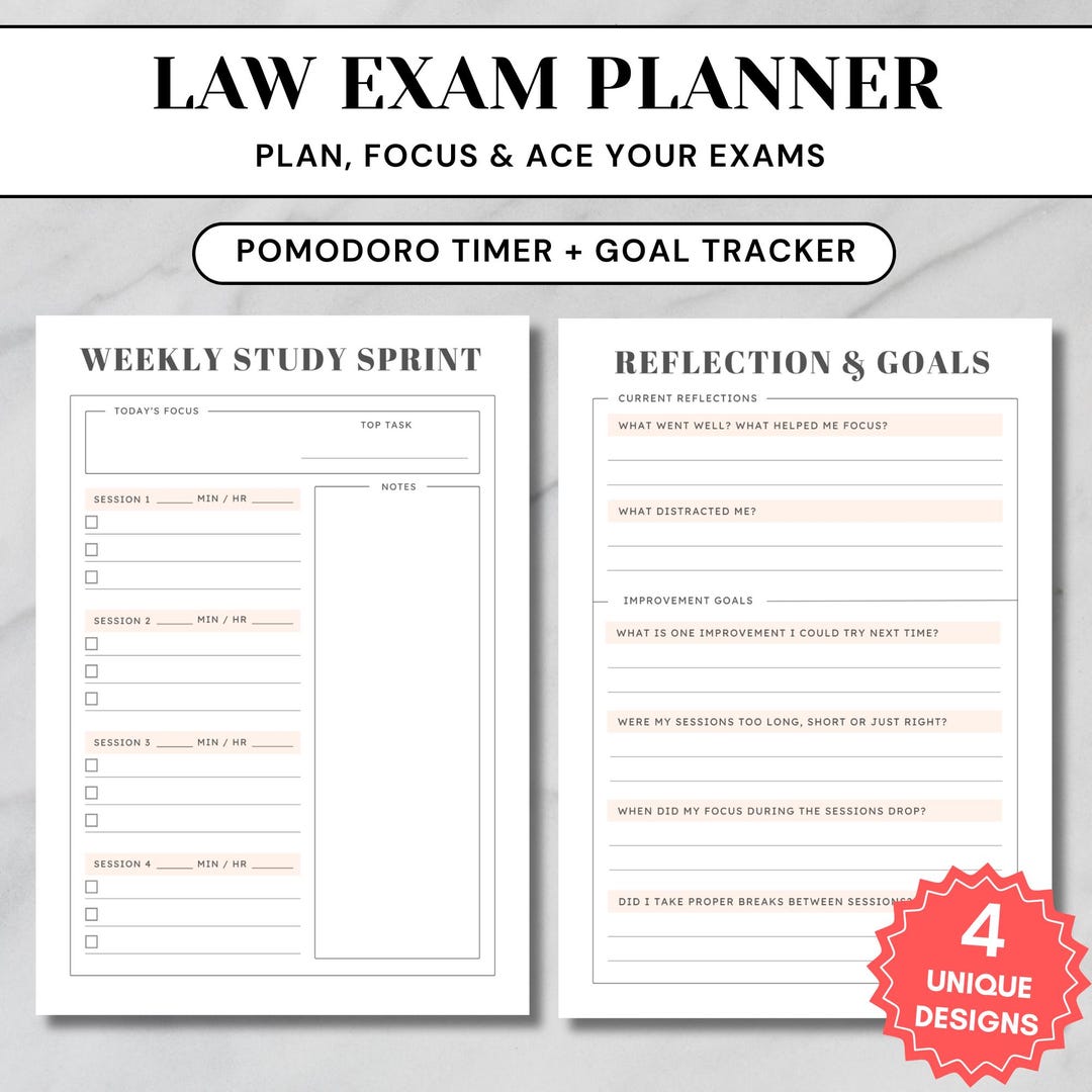 Law Student Printable Exam Planner | Pomodoro Tracker, Legal Study ...