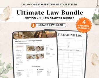 Light Academia Law Student Notion & Printable Bundle | 1L Study System (Digital Download)
