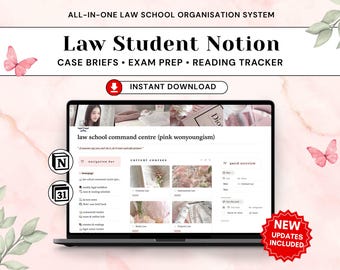 Pink Wonyoungism Law Student Notion Planner | IRAC, Case Briefs, Exam Prep (Digital Download)