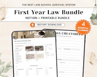 Law Student Notion Template + 1L Survival Printable Bundle | All-in-One Law School Study System & Exam Prep