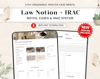 Law Student Notion Template + IRAC Printable Planner | All-in-One Law School Study System